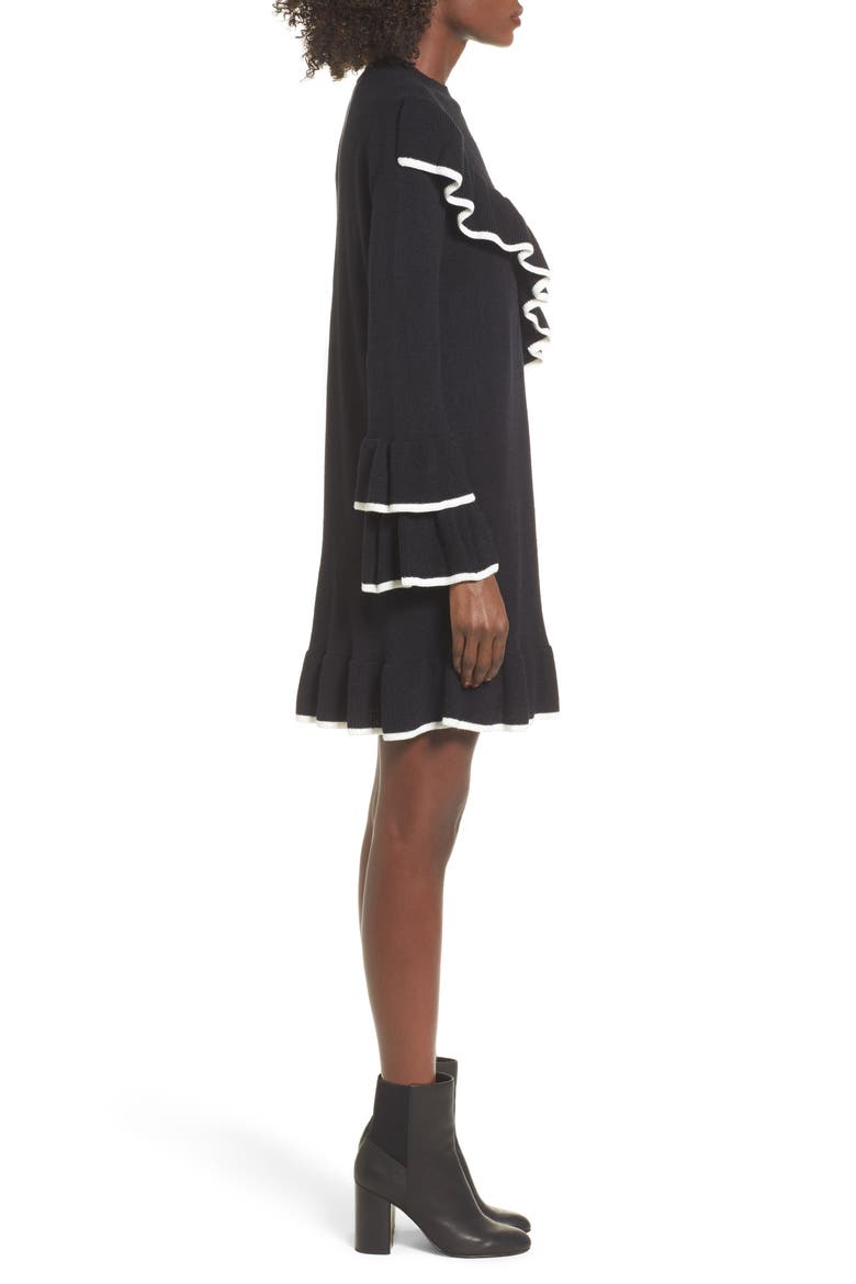 Ruffle Knit Sweater Dress, Alternate, color, BLACK