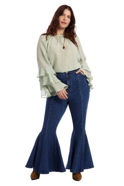 High Waisted Flare Godet Jean (Plus)