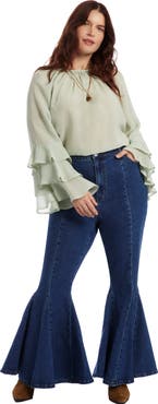 June + Vie High Waisted Flare Godet Jean