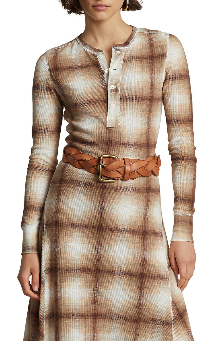 Polo Ralph Lauren Plaid Long Sleeve Cotton Waffle Maxi Dress, Alternate, color, 
