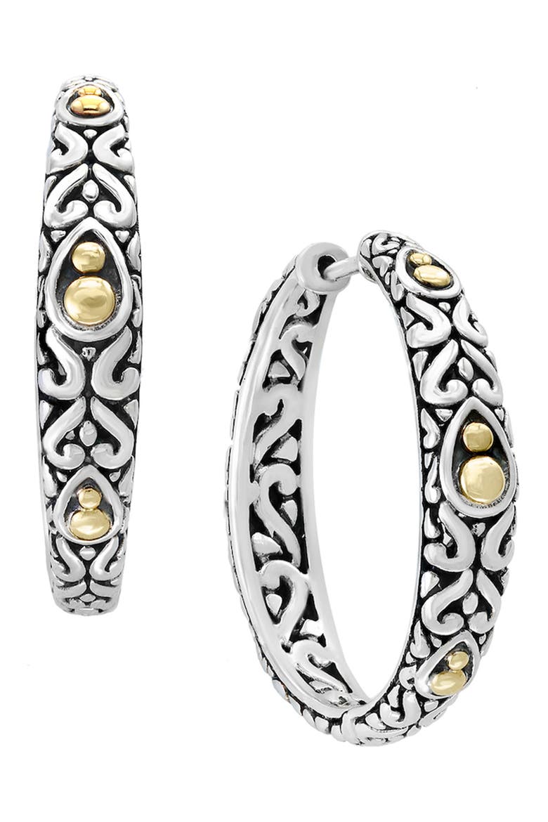 Two-Tone Bead & Scroll Hoop Earrings, Main, color, SILVER