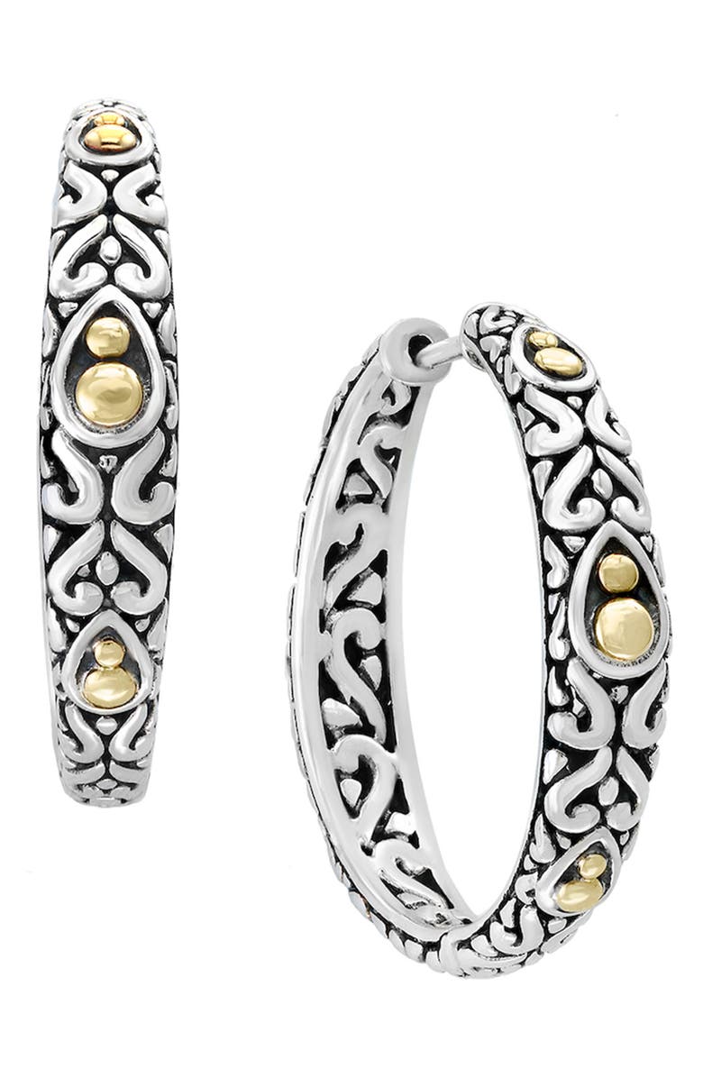 Two-Tone Bead & Scroll Hoop Earrings