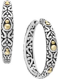 EFFY Two-Tone Bead & Scroll Hoop Earrings