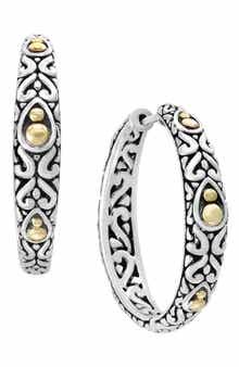 EFFY Two-Tone Bead & Scroll Hoop Earrings