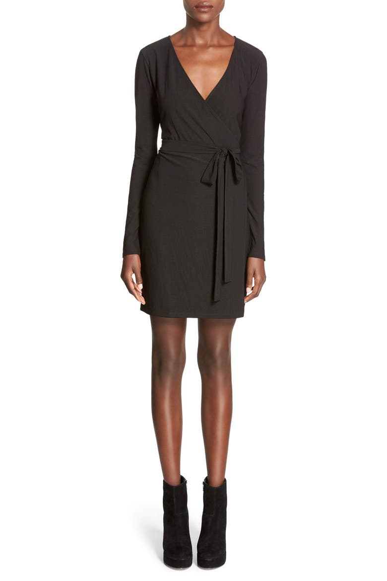Long Sleeve Wrap Dress, Main, color, BLACK