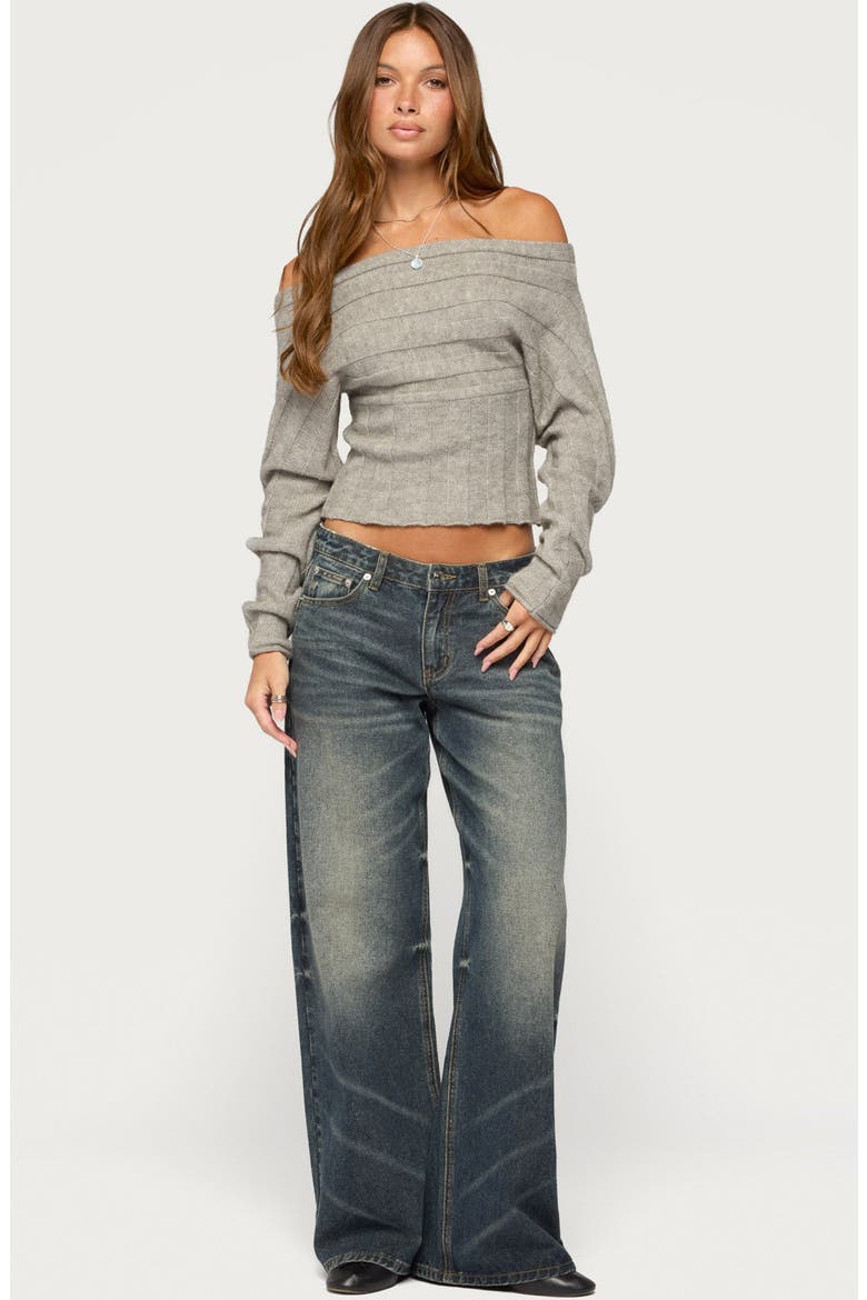 Leva Off the Shoulder Ribbed Sweater, Alternate, color, GRAY-MELANGE