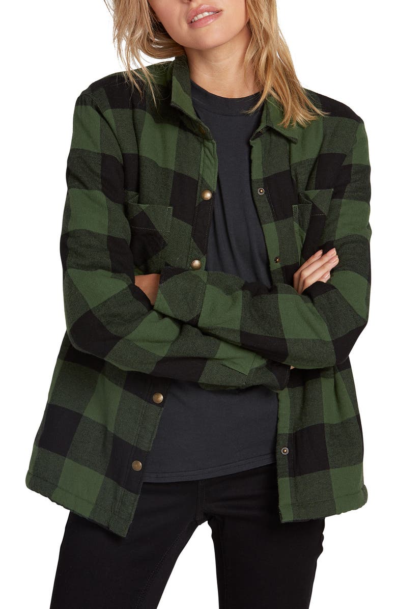 Volcom Plaid About You Plaid Flannel Shaket, Main, color,