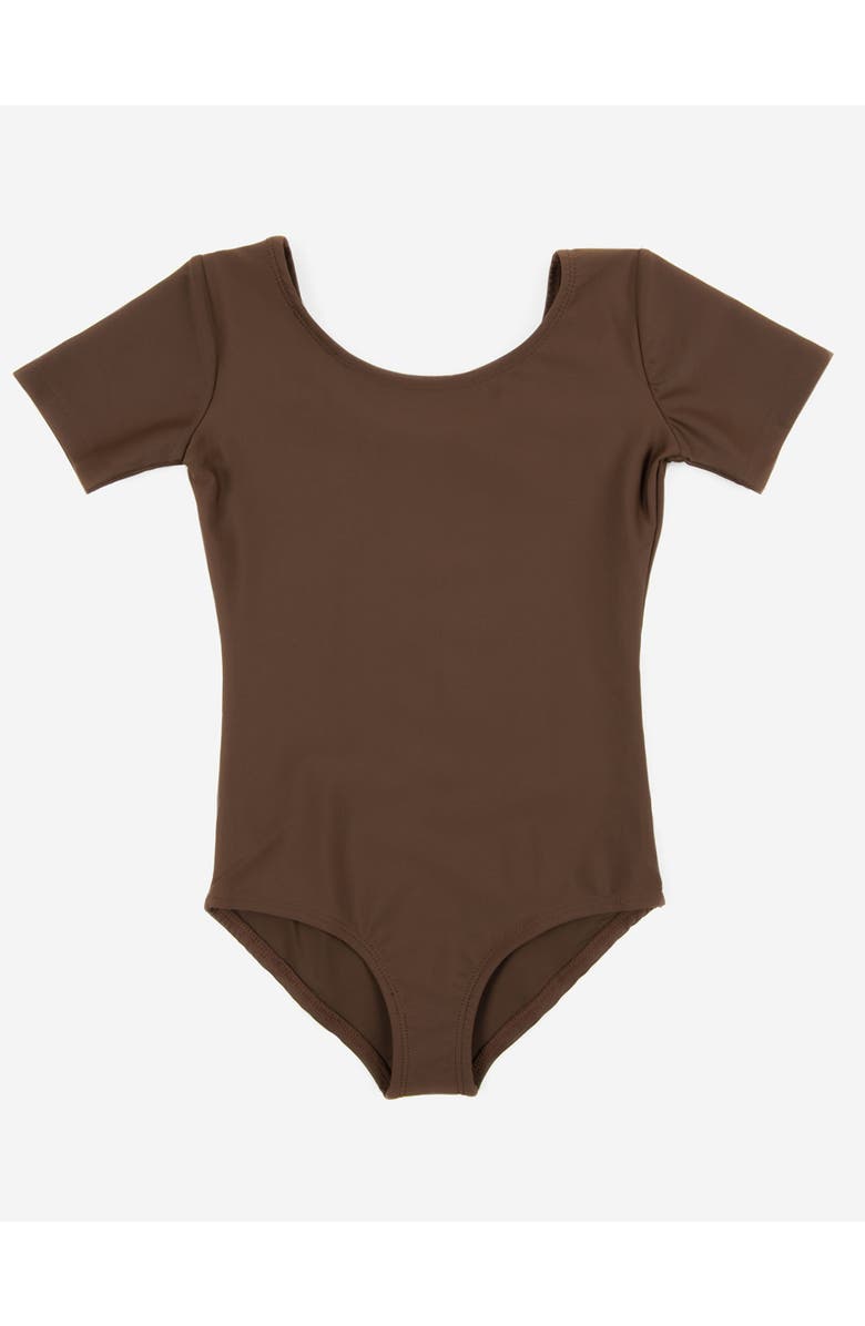 Leveret Girls Short Sleeve Leotard, Main, color, Brown