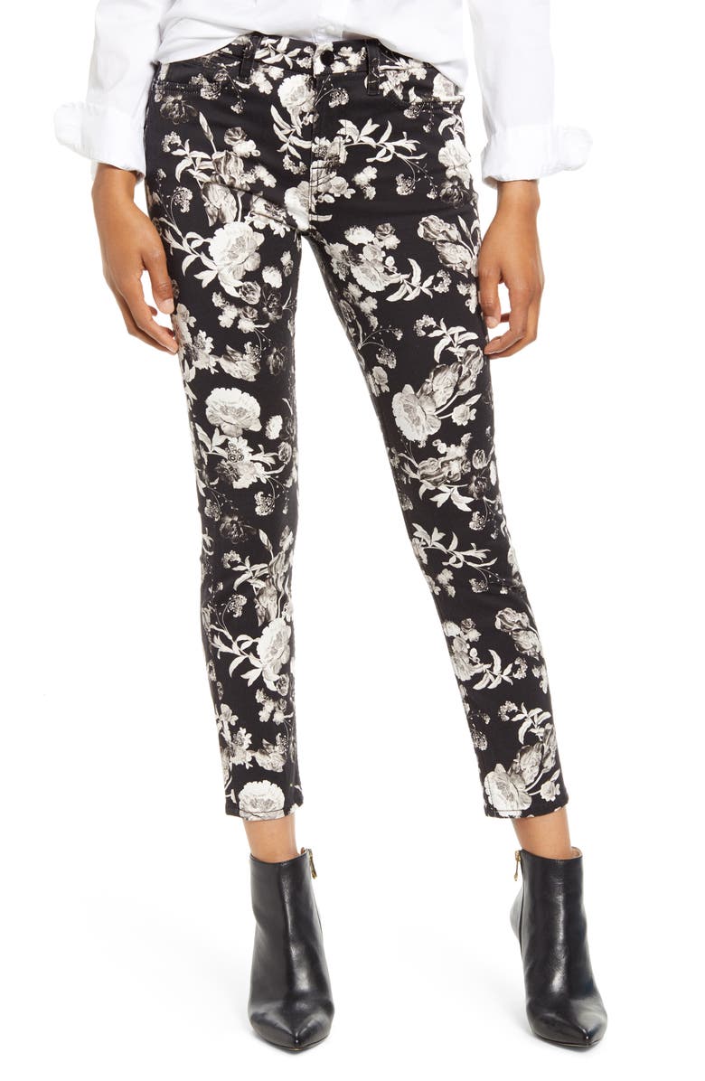 JEN7 by 7 For All Mankind High Waist Floral Print Ankle Skinny Jeans, Main, color,