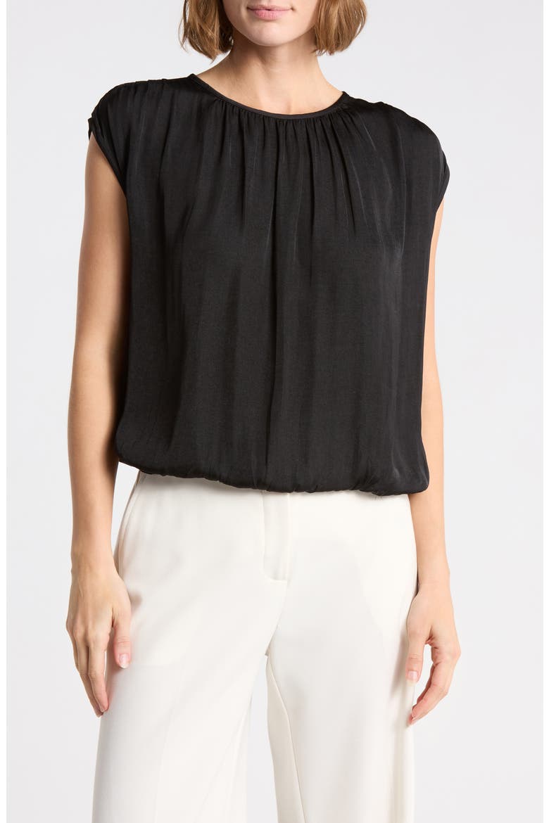 Crinkle Satin Bubble Hem Top, Main, color, BLACK