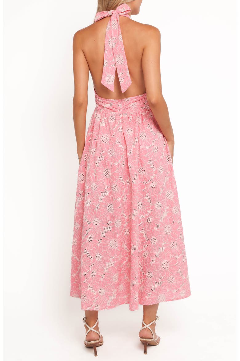 Taila Eyelet Embroidered Halter Neck Cotton Maxi Dress, Alternate, color, PINK
