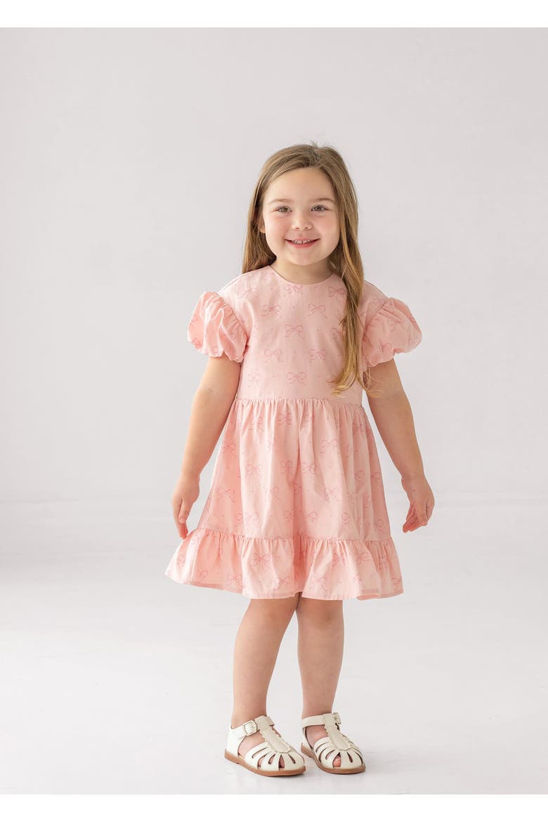 Lacy Bowkisses Puff Sleeve Dress, Alternate, color, Pink