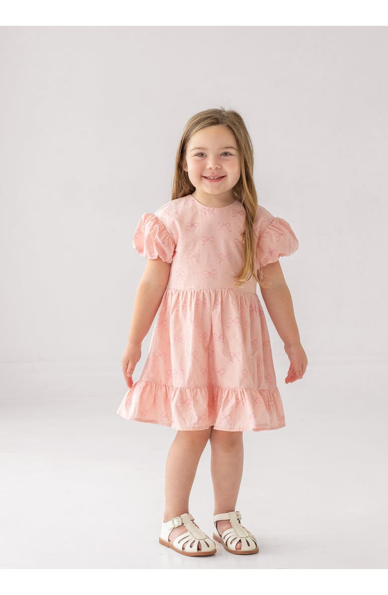 Mabel + Honey Lacy Bowkisses Puff Sleeve Dress, Alternate, color, Pink