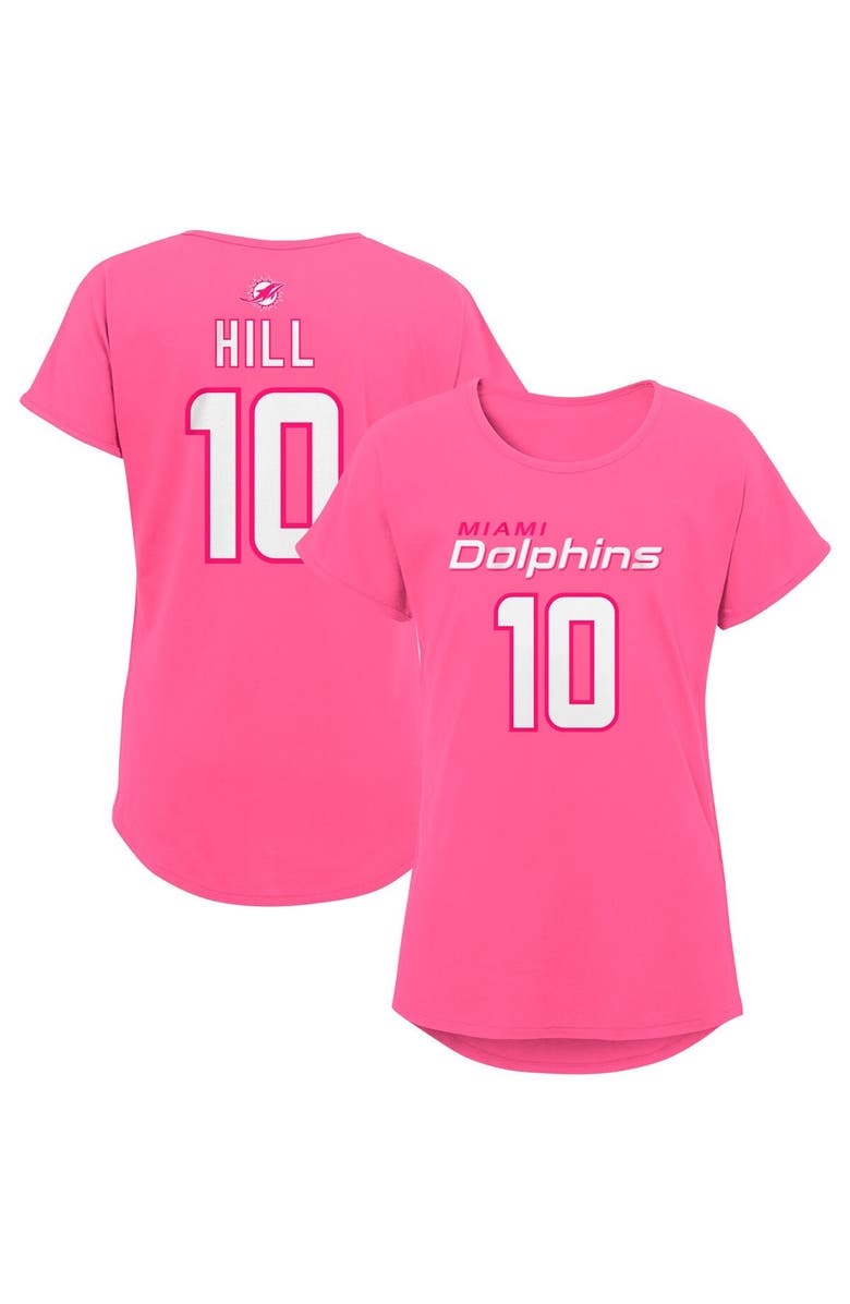 Outerstuff Girls Youth Tyreek Hill Pink Miami Dolphins Player Name & Number T-Shirt, Main, color, 
