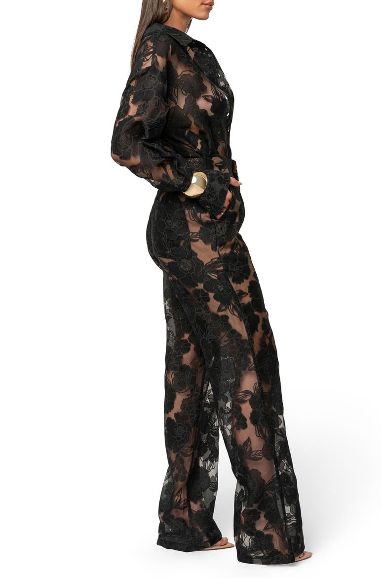 Floral Organza Pants, Alternate, color, BLACK