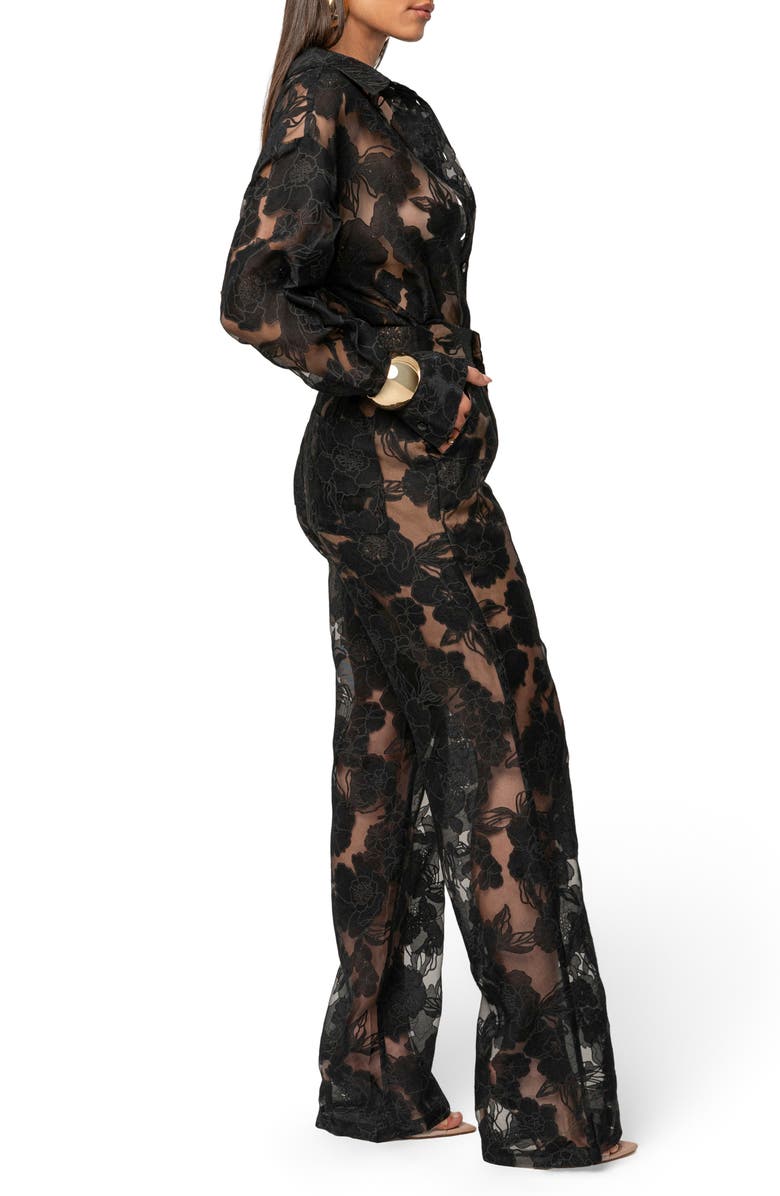 JLUXLABEL Floral Organza Pants, Alternate, color, Black