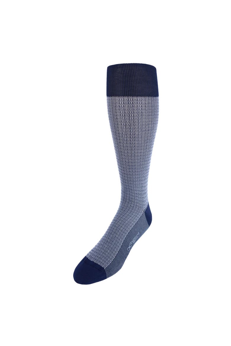 Bernard Chain Link Mercerized Cotton Mid-Calf Socks, Main, color, Navy with Light Blue
