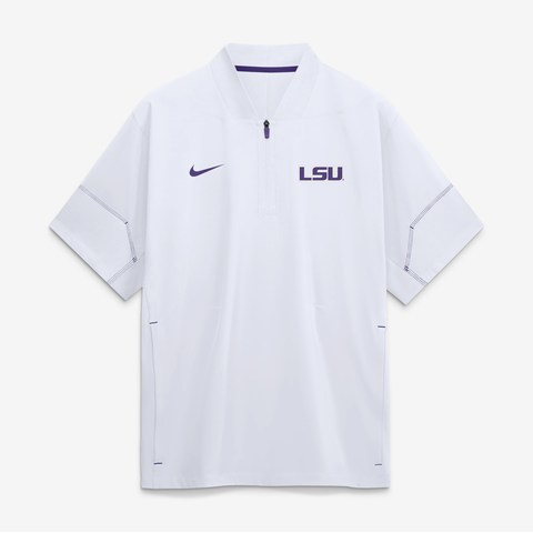 Men's Nike White LSU Tigers 2026 Sideline Short Sleeve Quarter-Zip Coaches Jacket