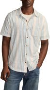 Lucky Brand Stripe Short Sleeve Cotton Blend Button-Up Shirt