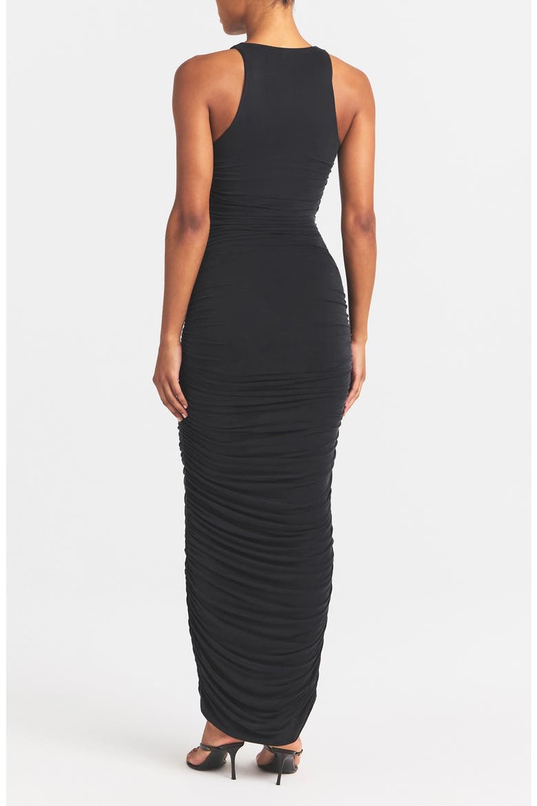Cupro Jersey Ruched Long Dress, Alternate, color, OBSIDIAN