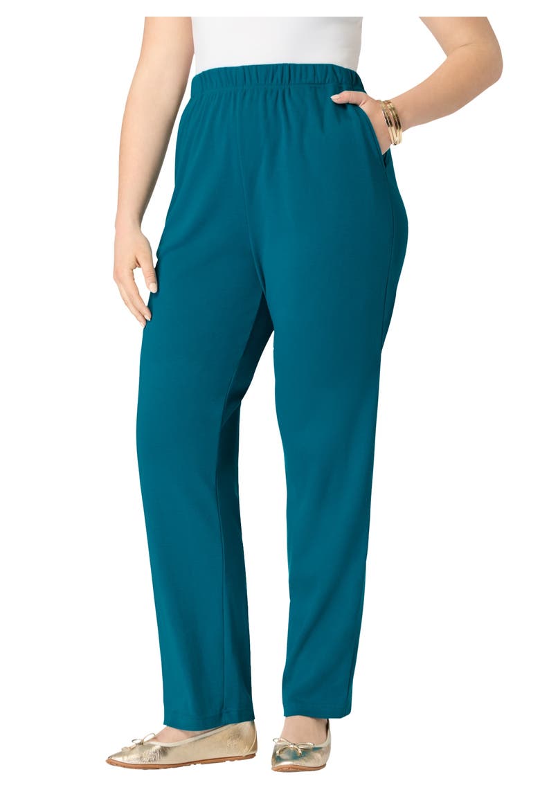 Plus Size Soft Knit Relaxed Pull-On Straight Leg Pant, Main, color, DEEP TEAL