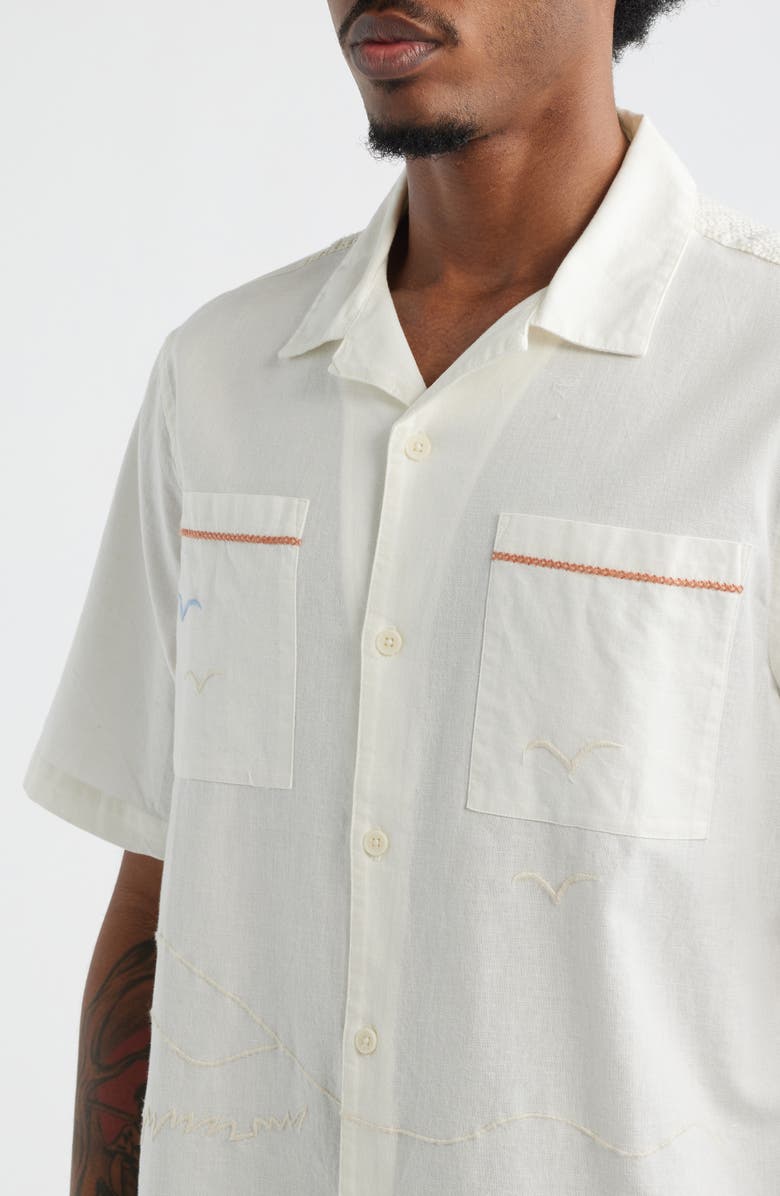 Wax London Didicot Summer Appliqué Cotton & Linen Camp Shirt, Alternate, color, Ecru