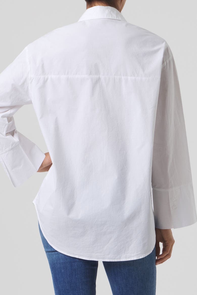 Oversized Cotton Poplin Button-Up Shirt, Alternate, color, Off-White