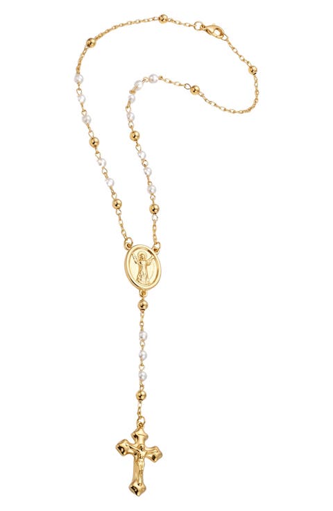 The Pearl Rosary Cross Pendant Necklace