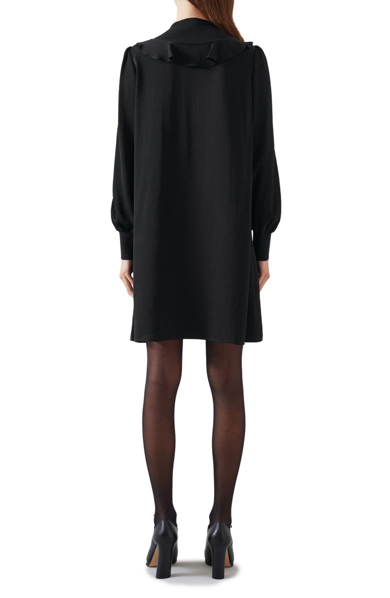 LK Bennett Daisy Ruffle Detail Long Sleeve Crepe Shift Dress, Alternate, color, 