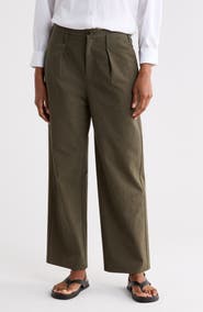 THE GREAT. The Parker High Waist Pleated Wide Leg Cotton Pants
