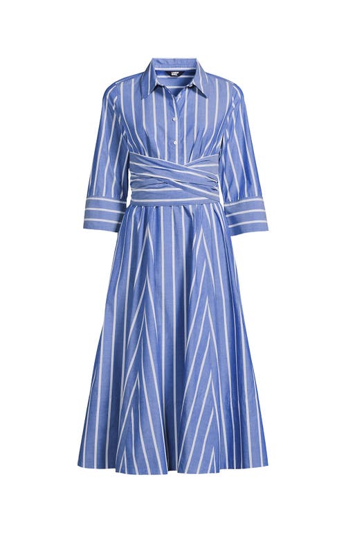 LANDS' END LANDS' END POPLIN MIDI WRAP FRONT DRESS 