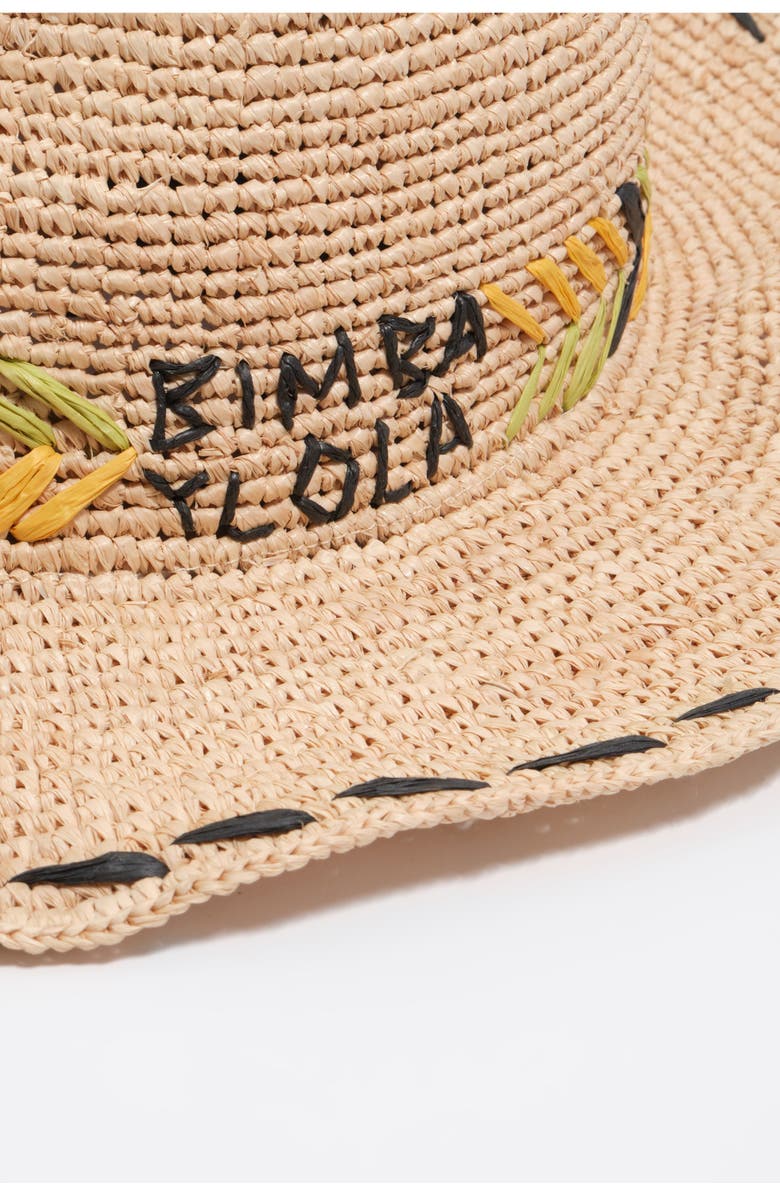 Bimba y Lola Embroidered Raffia Hat, Alternate, color, Green