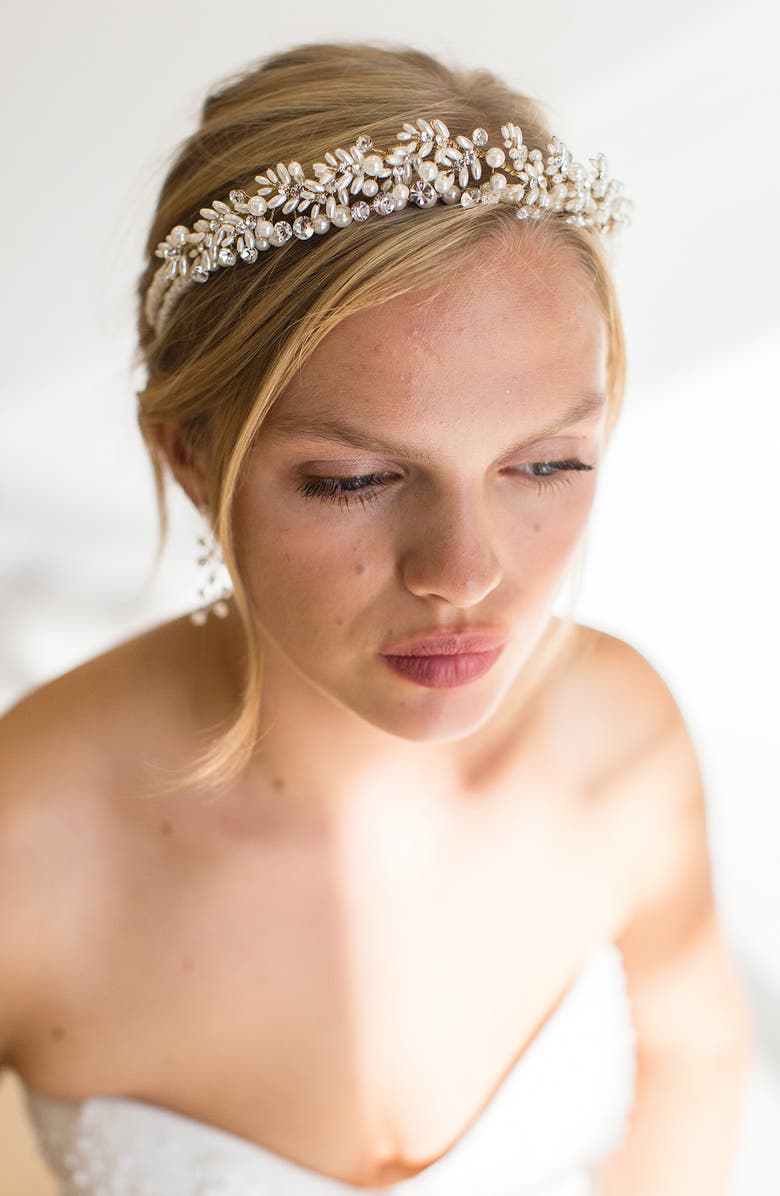 Brides & Hairpins Iriyah Crystal & Freshwater Pearl Crown, Alternate, color, Gold