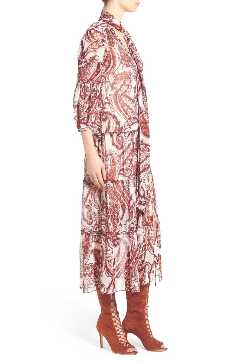Olivia Palermo + Chelsea28 Tie Neck Peasant Midi Dress, Alternate, color,