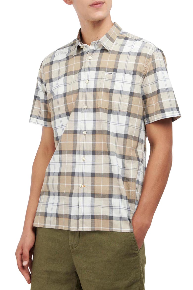 Gordon Plaid Short Sleeve Button-Up Shirt, Main, color, AMBLE SAND TARTAN