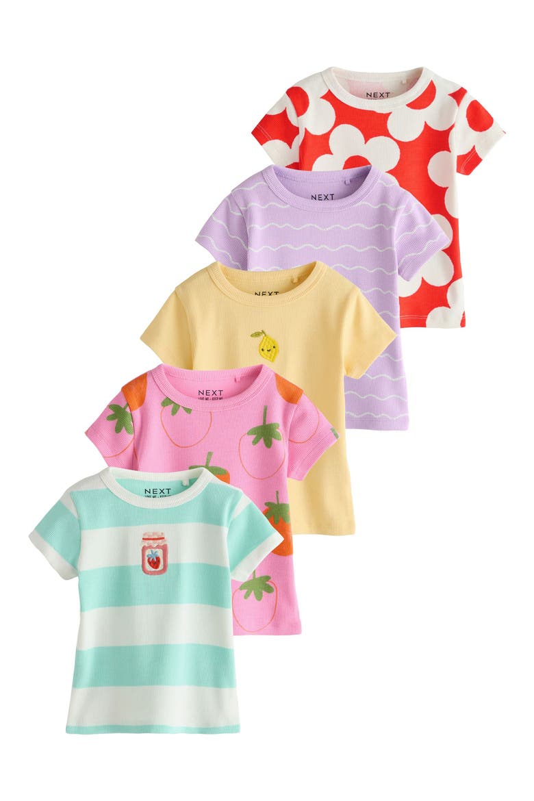 Rib Assorted 5-Pack Cotton T-Shirts, Main, color, PINK