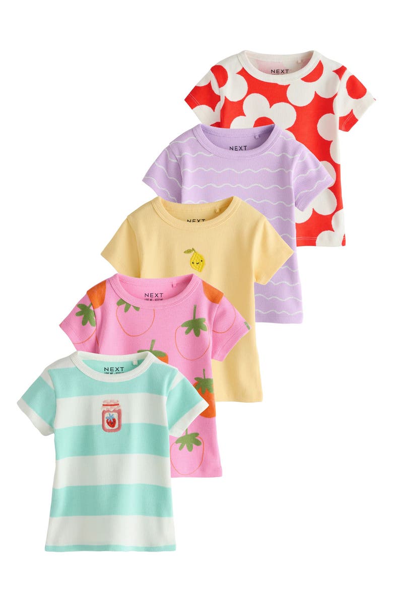 NEXT Rib Assorted 5-Pack Cotton T-Shirts, Main, color, Pink