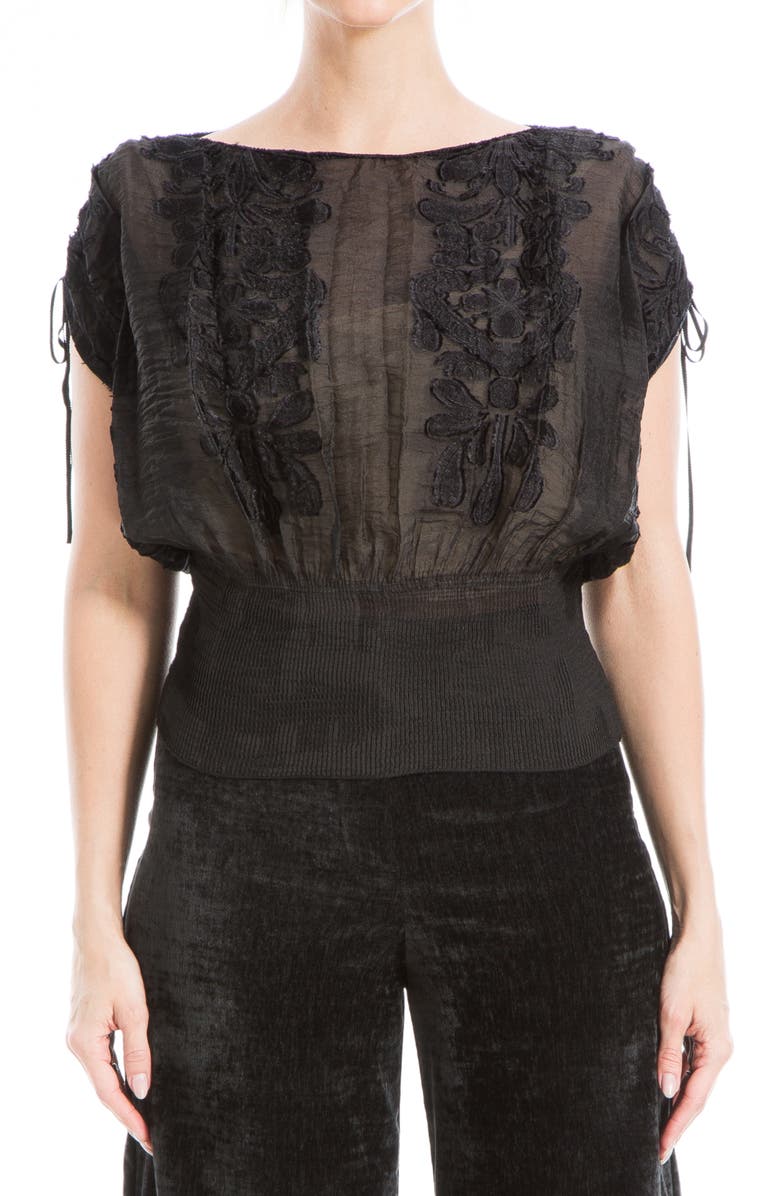 MAX STUDIO Floral Jacquard Tie Shoulder Top, Alternate, color, Black/ Nude