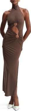 Bardot Neve Cutout Maxi Halter Dress