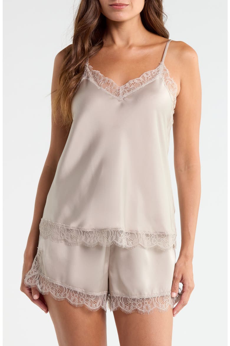 Scalloped Lace Trim Satin Camisole, Main, color, BEIGE STRING
