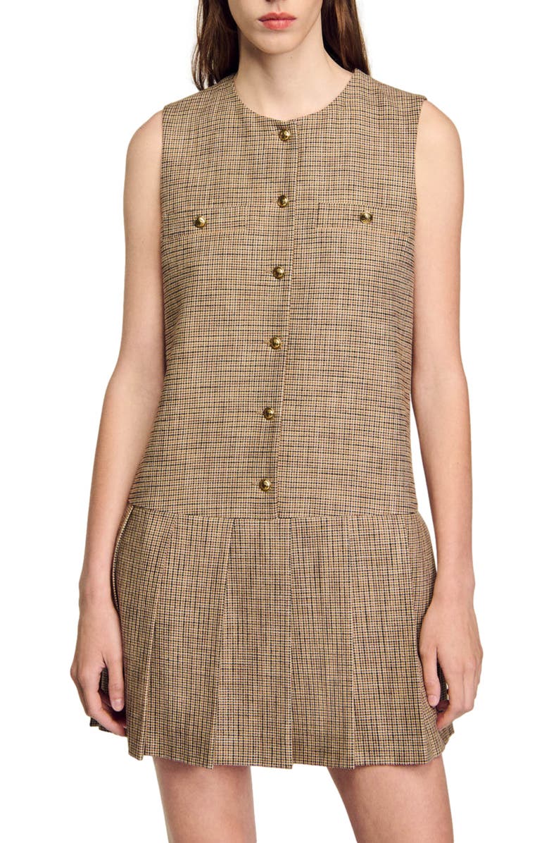 SANDRO Short micro houndstooth dress, Alternate, color, 
