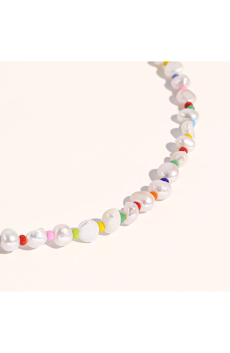 Joey Baby Freshwater Baroque Pearl 18K Gold Plated Rainbow Necklace And Huggie Earring Set, Alternate, color, Metallic Gold