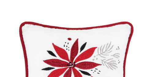 C & F Home C&f Home Poinsettia & Mistletoe Embroidered Small Christmas Accent Pillow, 8" X 8" In White