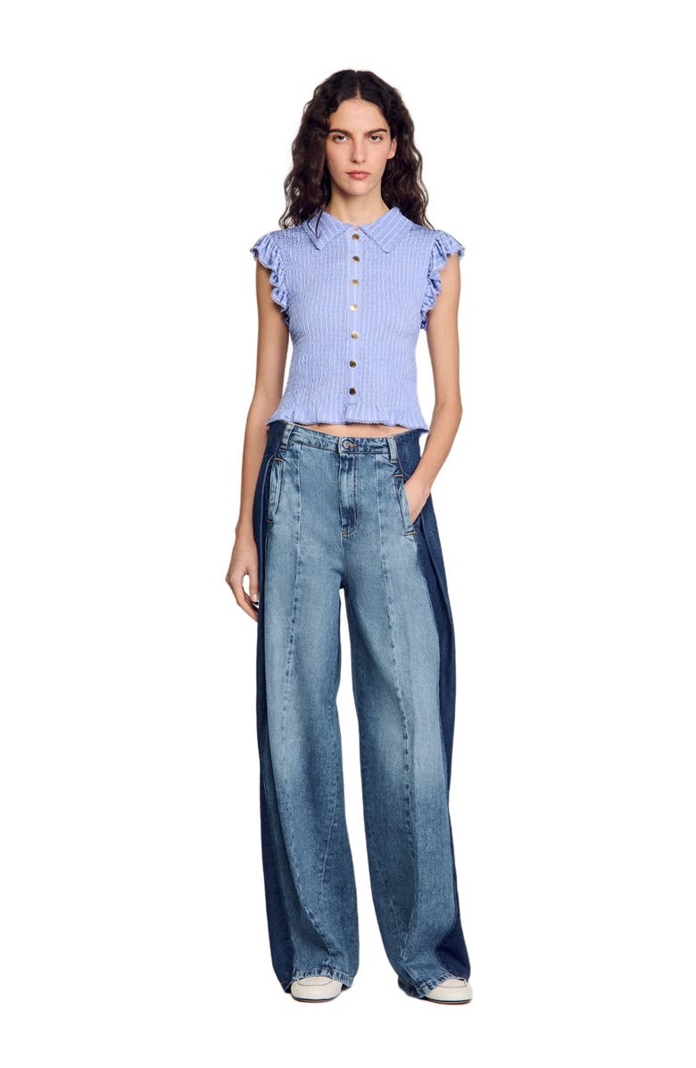 SANDRO Striped smocked T-shirt, Alternate, color, 