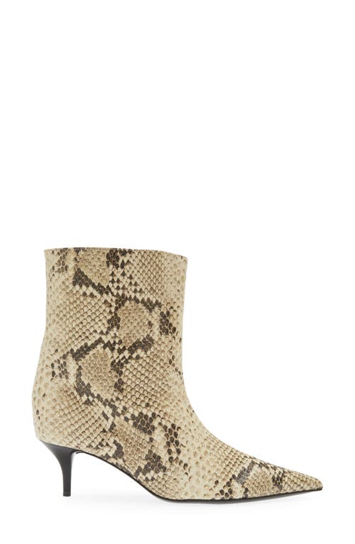 Schutz Frances Snakeskin Embossed Pointed Toe Bootie In Beige Snake
