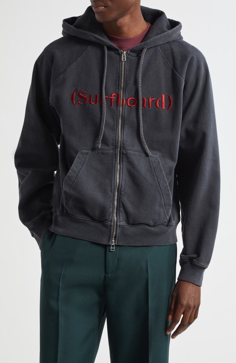 STOCKHOLM SURFBOARD CLUB Ace Embroidered Logo Organic Cotton Zip Hoodie, Main, color, Black