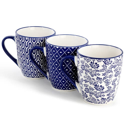 Elama Declan 6 Piece 12 Ounce Assorted Design Stoneware Mug Set In Blue