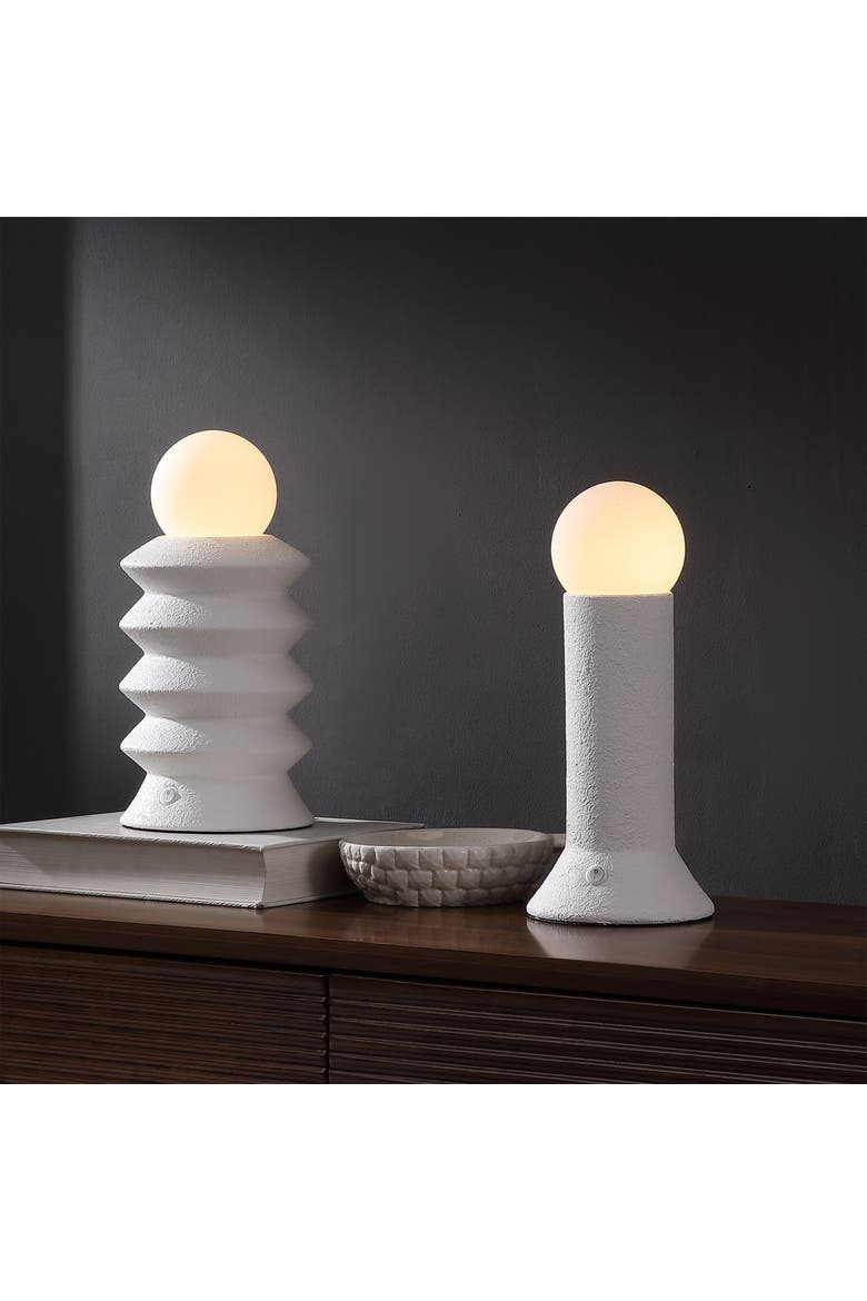 Soren 13" Ceramic/Glass Geometric Integrated LED Table Lamp, Alternate, color, White