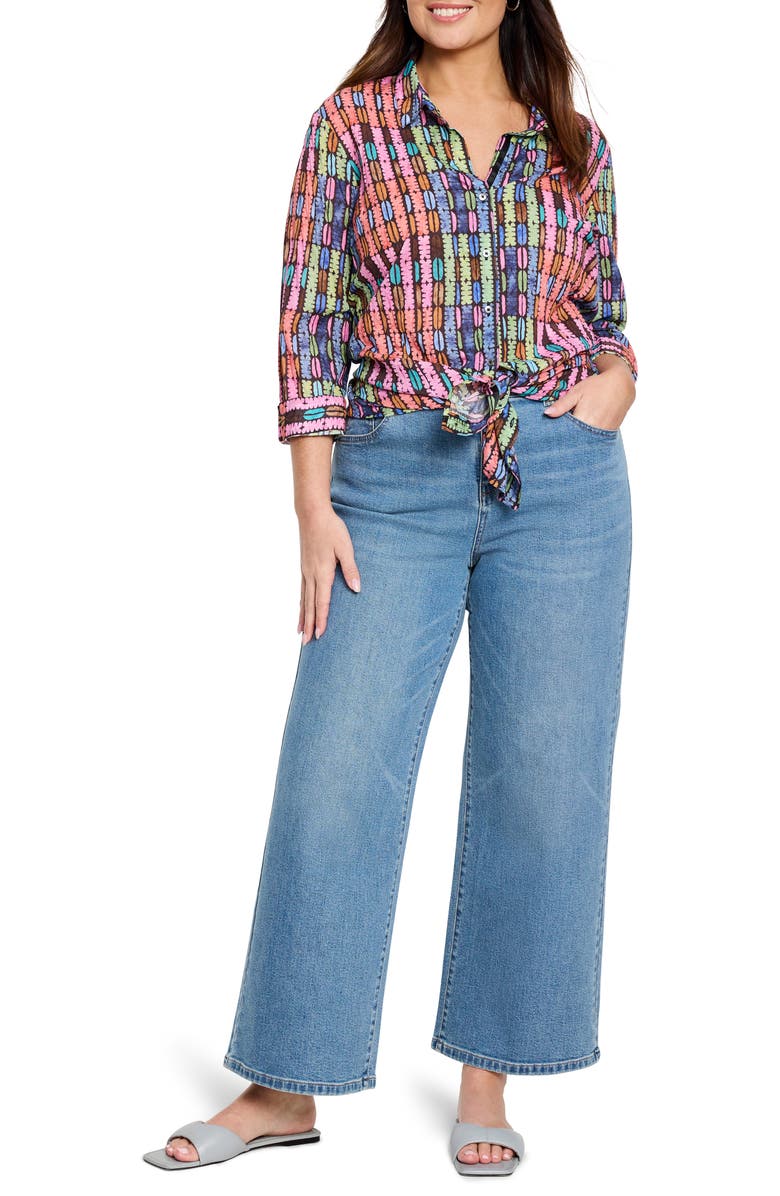 NIC+ZOE Rainbow Macaron Crinkled Cotton Button-Up Shirt, Alternate, color, 