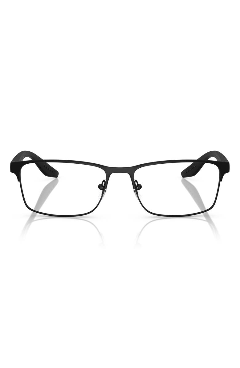 Prada Linea Rossa 55mm Rectangular Optical Glasses, Main, color, 